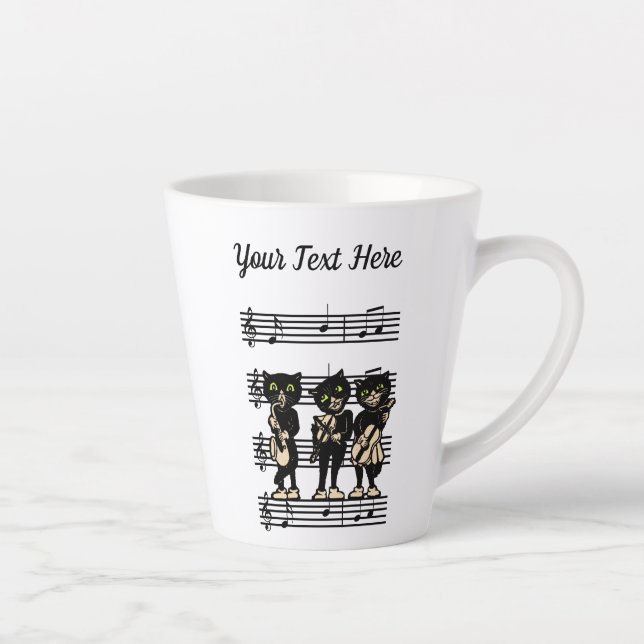 Three Black Cat Jazz Musicians Sheet Music Notes Latte Mug (Right)