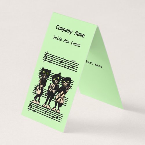 Three Black Cat Musician Sheet Music Green Business Card