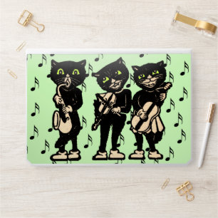 Three black Cat Musicians Green Eyes Music Notes HP Laptop Skin