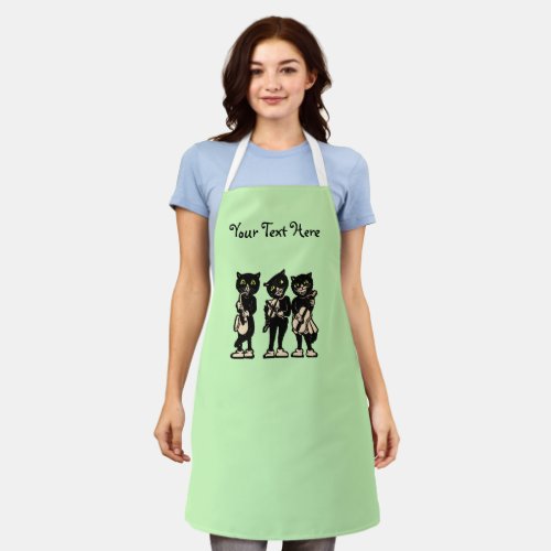 Three Black Cat Musicians Music Instruments Green Apron