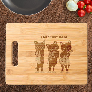 Three black Cat Musicians Playing Instruments Engraved Cutting Board