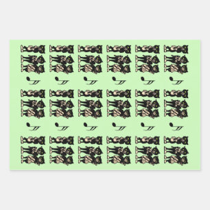 Three Black Cat Musicians Playing Music Green Wrapping Paper Sheets