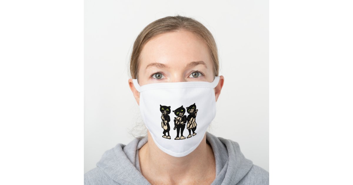 Three Black Cat Musicians With Instruments White Cotton Face Mask Zazzle Com