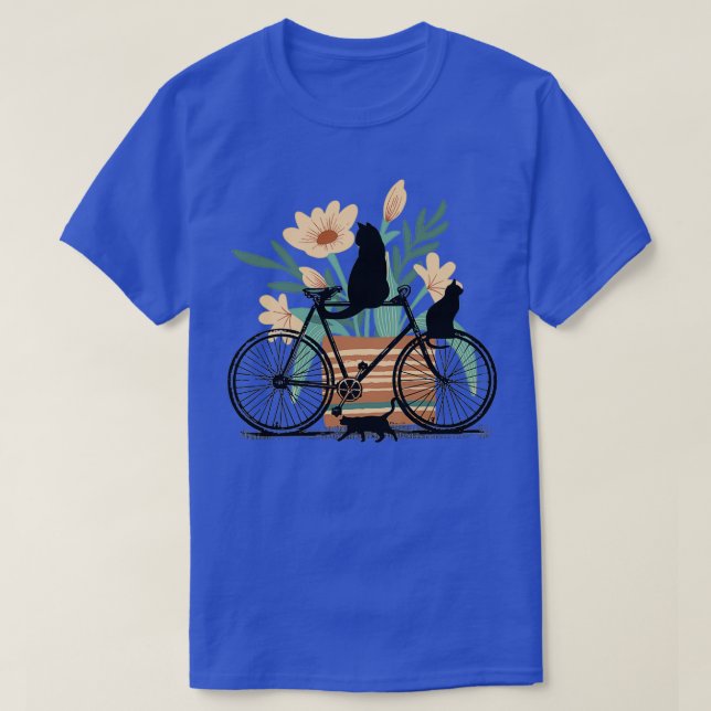 Three Black Cats, a Bicycle and a Pot with Flowers T-Shirt (Design Front)