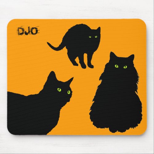 Three Black Cats and Orange Mouse Pad