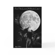 Three black cats and the moon greeting card