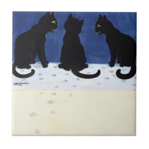 Three Black Cats In The Snow By Louis Wain Ceramic Tile