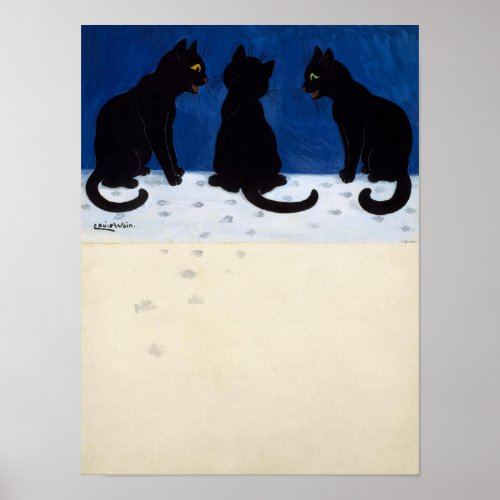 Three Black Cats in the Snow by Louis Wain Poster