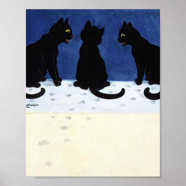 Three Black Cats In The Snow By Louis Wain Poster (Front)