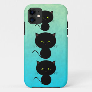 Three Black Cats on Turquoise iPhone 11 Case