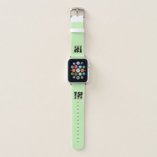 Three Black Cats Playing Music Instruments Green Apple Watch Band