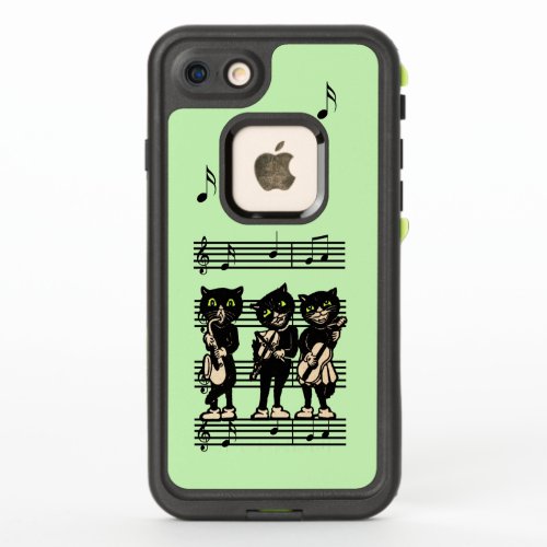 Three black Cats Playing Music Instruments Green
