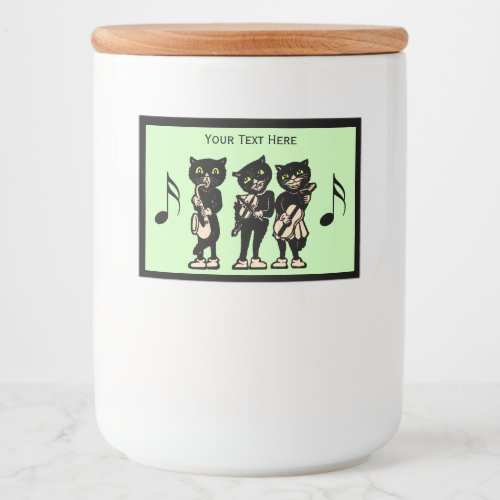 Three Black Cats Playing Musical Instruments Food Label