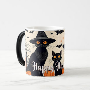 Three Black Cats with Hats on Halloween Color Morph Mug