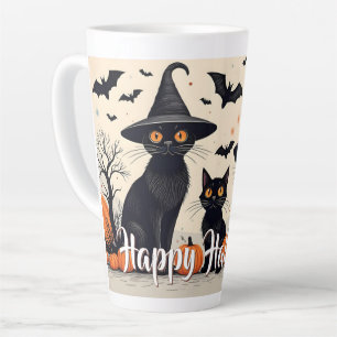 Three Black Cats with Hats on Halloween Latte Mug