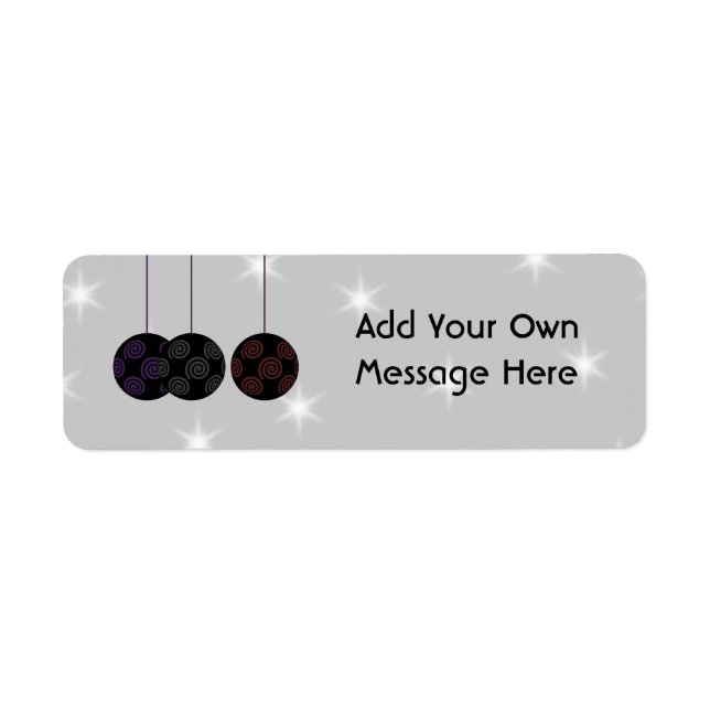 Three Black Christmas Baubles. Custom Text Label (Front)