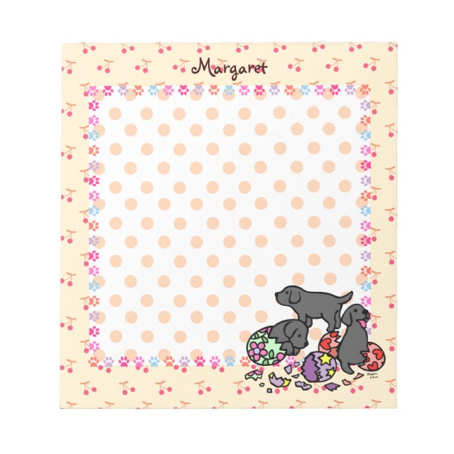 Three Black Labrador Puppies Cartoon Notepad (Front)