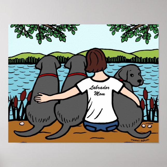 Three Black Labradors and Mom Poster (Front)