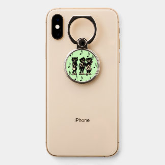 Three Black Musical Cats Playing Instruments Green Phone Ring Stand