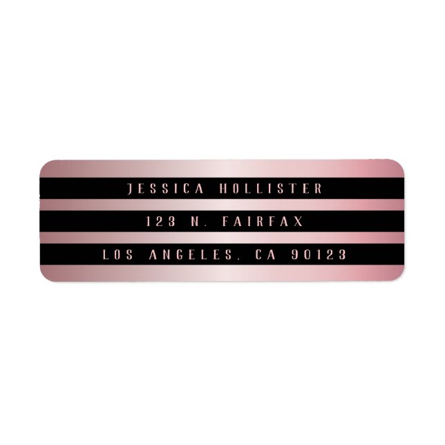 Three Black Stripes & Rose Gold | Return Address Label (Front)