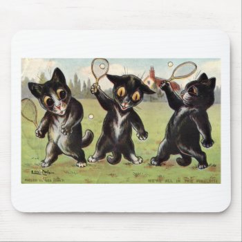 Three Black Tennis Cats Artwork By Louis Wain Mouse Pad by artisticcats at Zazzle