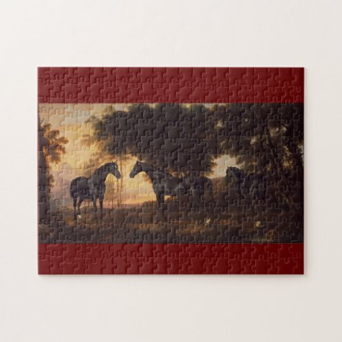 Three Black Thoroughbred Horses Vintage Jigsaw Puzzle