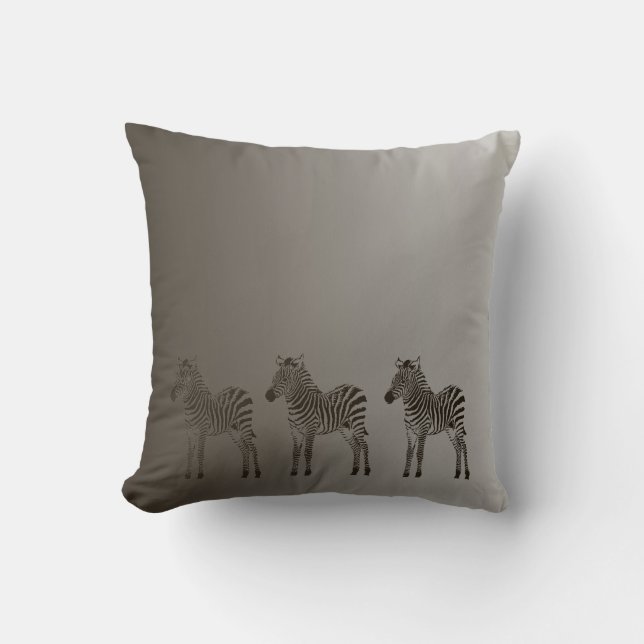 Three Black Zebras Throw Pillow (Front)