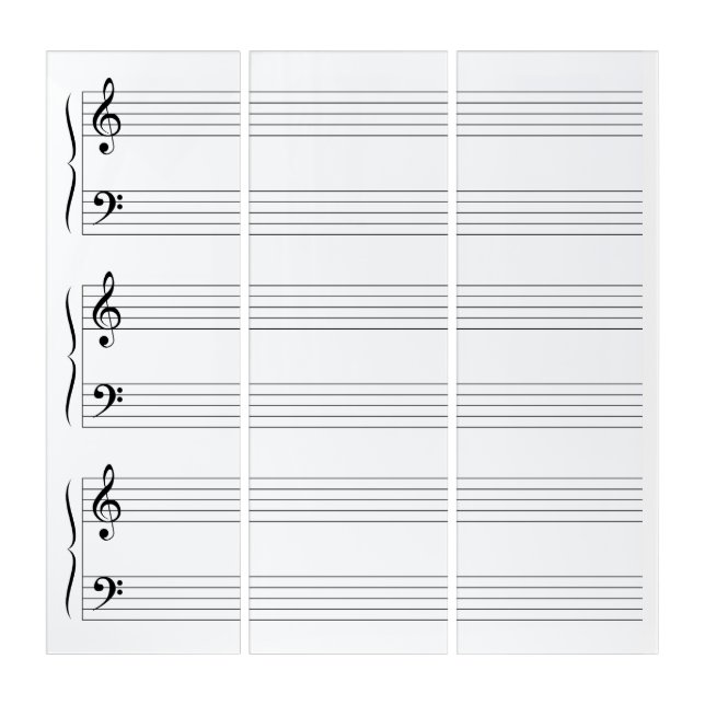 Three Blank Musical Grand (Piano) Staff Systems Triptych (Front)