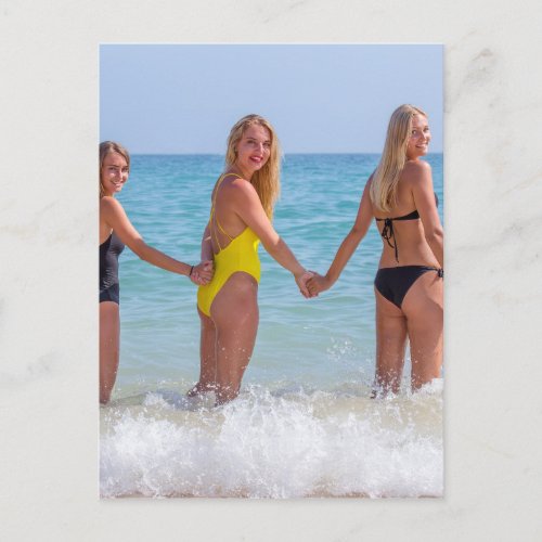 Three blond girls standing in seaJPG Postcard