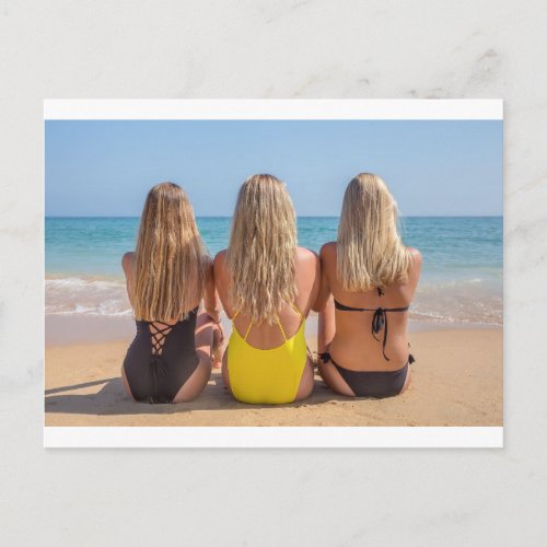 Three blonde dutch girls sit on beachJPG Postcard