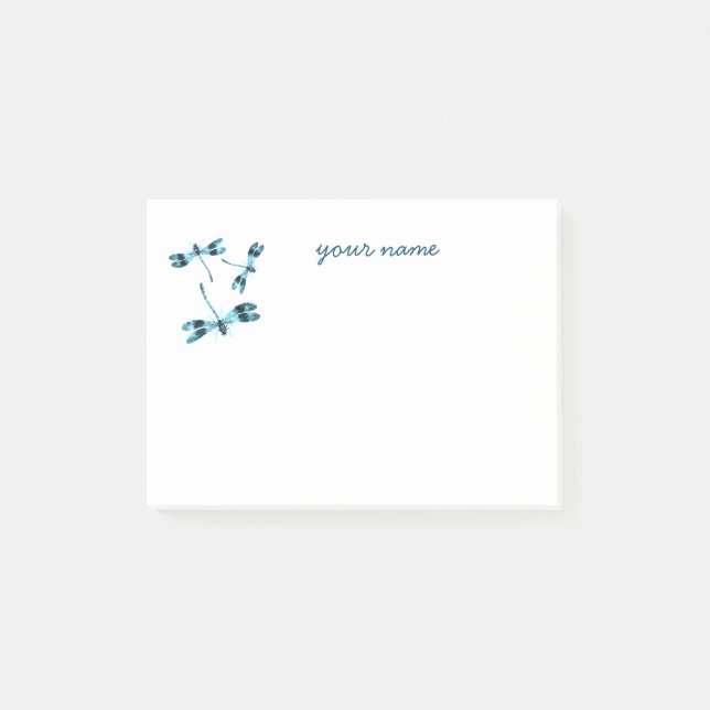 Three Blue Dragonflies Cute Add Your Name Post-it Notes (Front)
