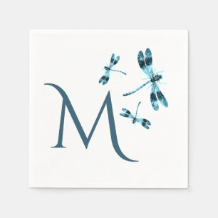 Three Blue Dragonflies Cute Monogram Napkins