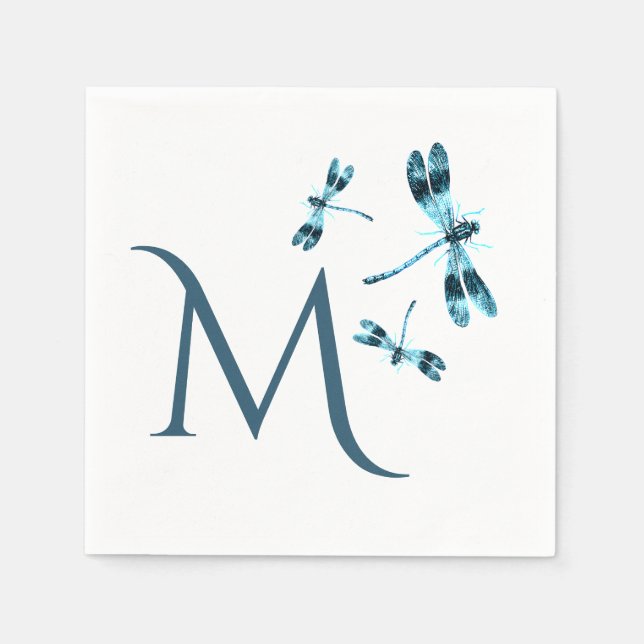 Three Blue Dragonflies Cute Monogram Napkins (Front)