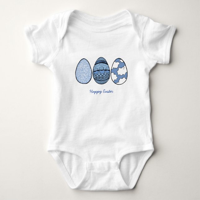 Three Blue Eggs, Happy Easter Baby Bodysuit (Front)