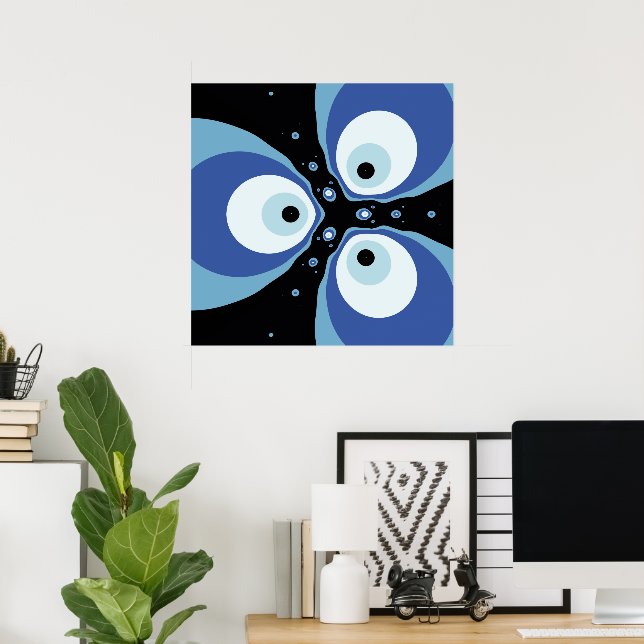 Three Blue Fish Talking Modern Fractal Art Poster (Home Office)