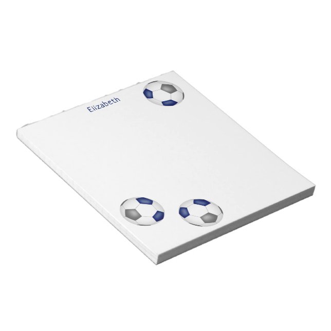 three blue gray soccer balls personalized notepad (Angled)
