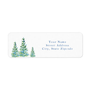 Three Blue Green Watercolor Pine Trees Label
