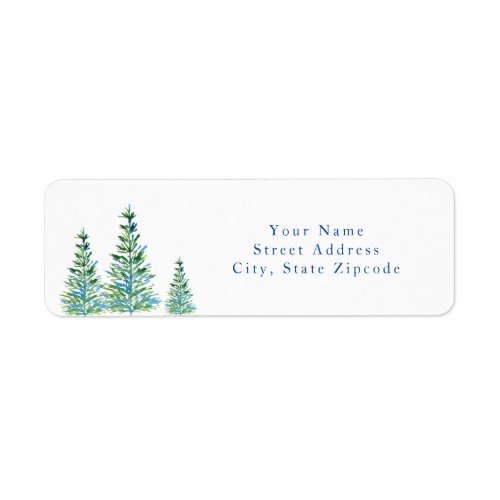 Three Blue Green Watercolor Pine Trees Label