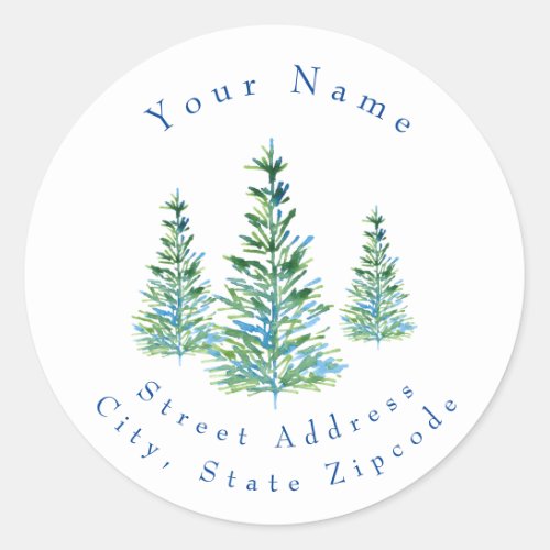 Three Blue Green Watercolor  Pine Trees Labels