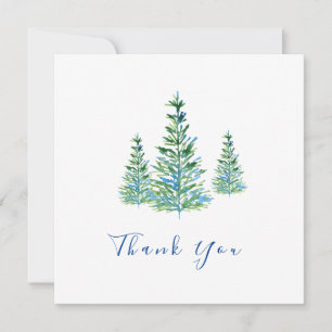 Three Blue Green Watercolor Pine Trees Thank You Card