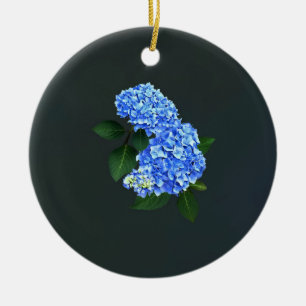 Three Blue Hydrangea Ceramic Ornament