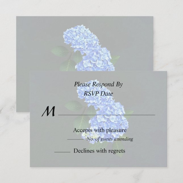 Three Blue Hydrangea RSVP Card (Front/Back)