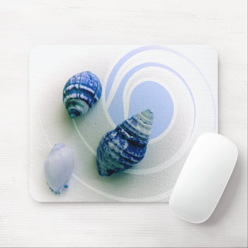 Three blue sea shells  mouse pad