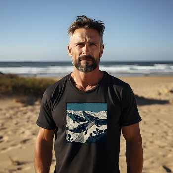 Three Blue Whales  Bold Print Men's Black T-shirt by SummerSalt at Zazzle