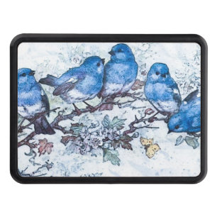 Three Bluebirds Perched On Cherry Blossom Hitch Cover