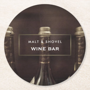 Three Bottle Display, Rustic Wine Bar Round Paper Coaster