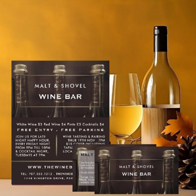 Three Bottle Display, Wine Bar/Winery Advertising Flyer (Creator Uploaded)