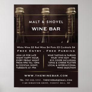 Three Bottle Display, Wine Bar/Winery Advertising Poster