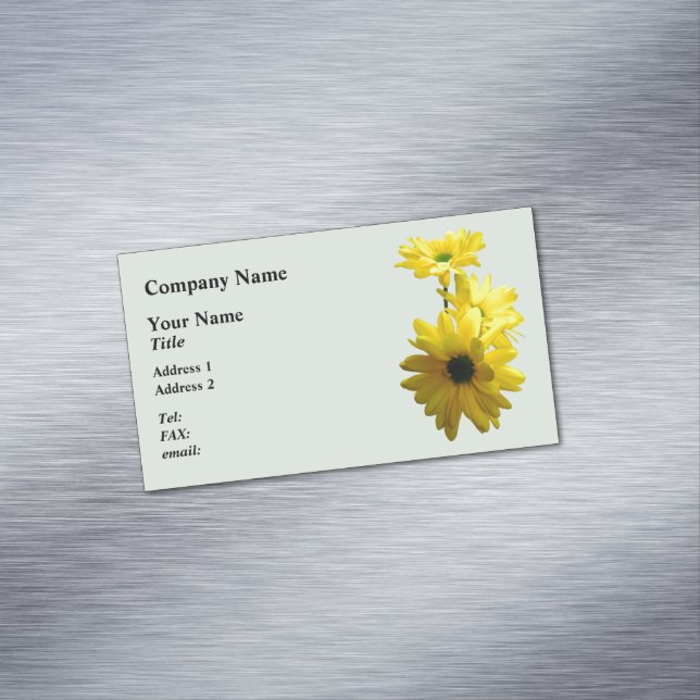 Three Bright Yellow Daisies Business Card Magnet (In Situ)
