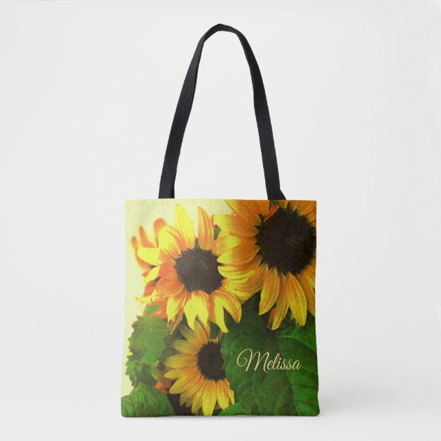 Three Bright Yellow Sunflowers Personalized Tote Bag (Front)